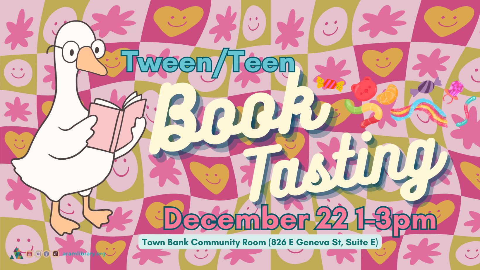 Tween/Teen Book Tasting on December 22nd from 1 to 3PM.