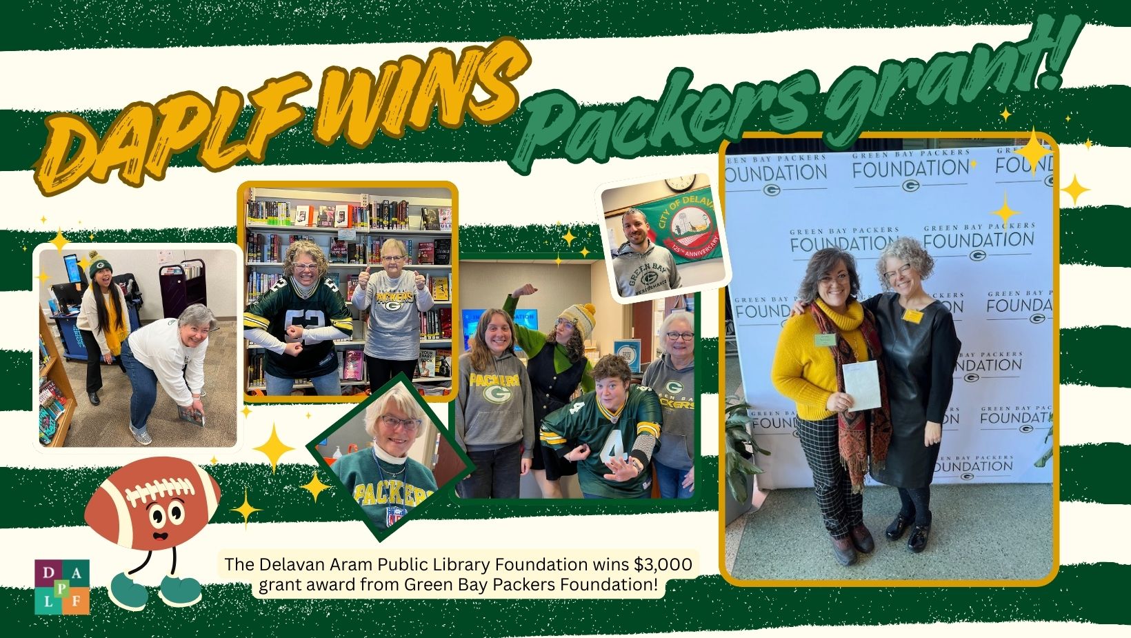 Delavan Aram Public Library wins Packer grant award for $3000.