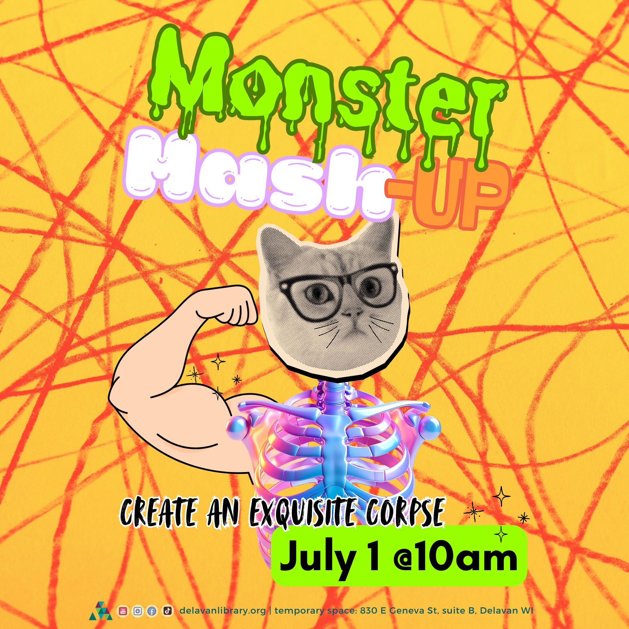 Monster Mash-up even with Delavan Public Library.
