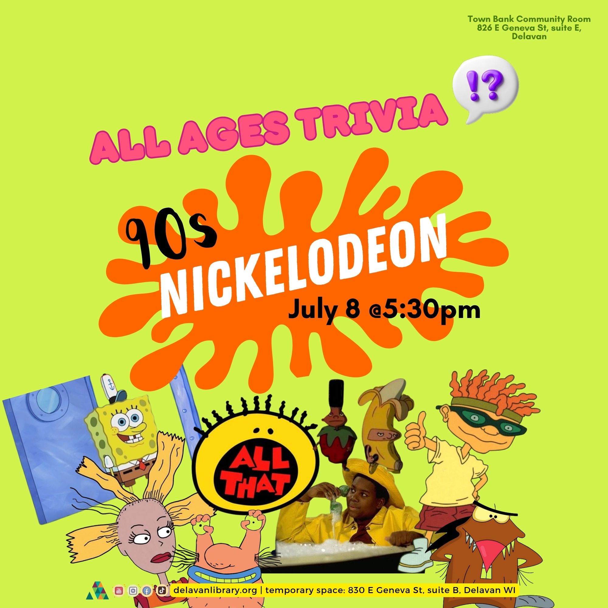 All Ages Trivia 90's Nickelodeon with Delavan Public Library.