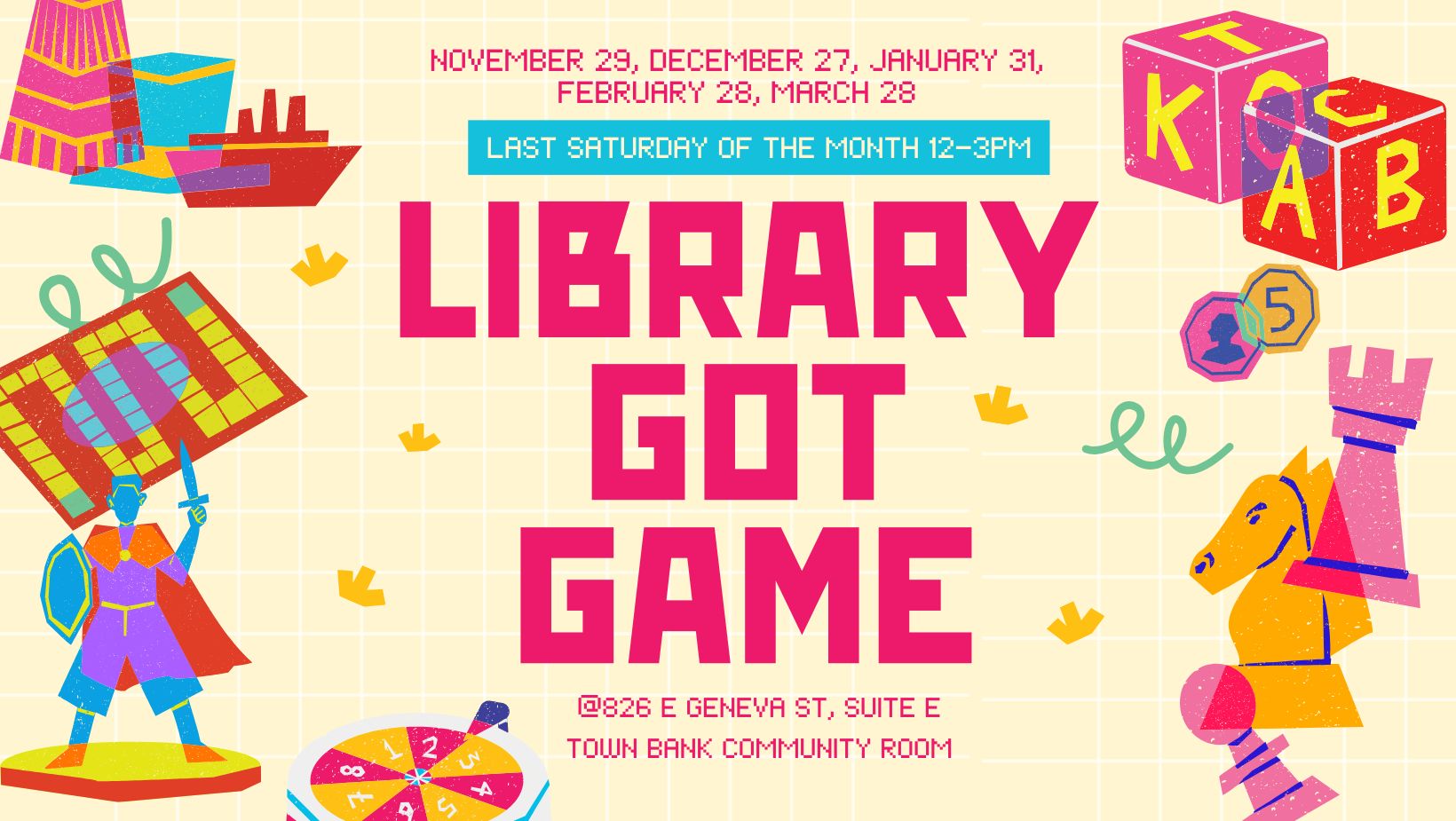 Library got game at APL every last Saturday of the month starting November 29th from 12-3pm.