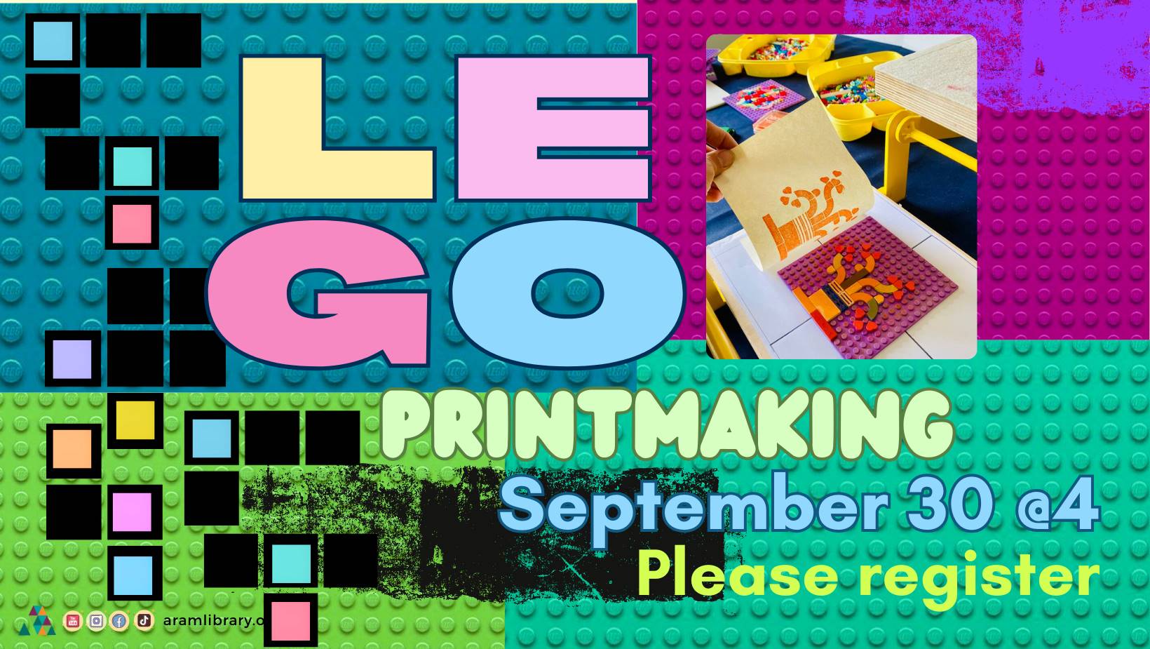 Lego Printmaking at APL on September 30th, remember to register.