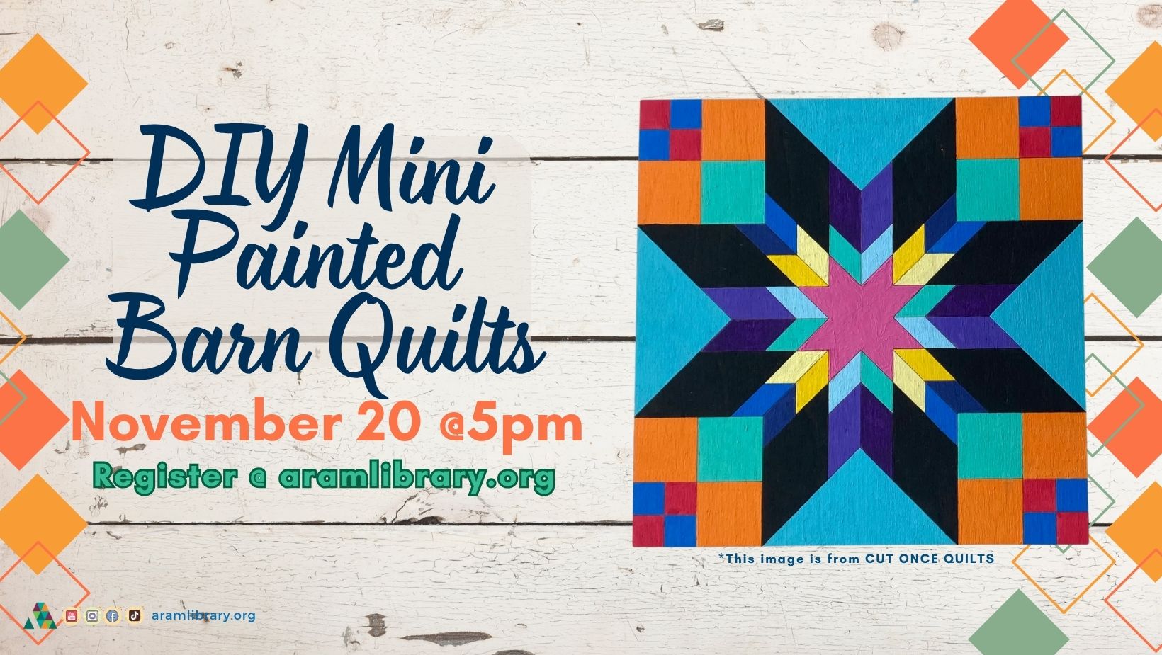 Do it Yourself Painted Barn Quilts at APL on November 20th at 5pm, please make sure to register. 