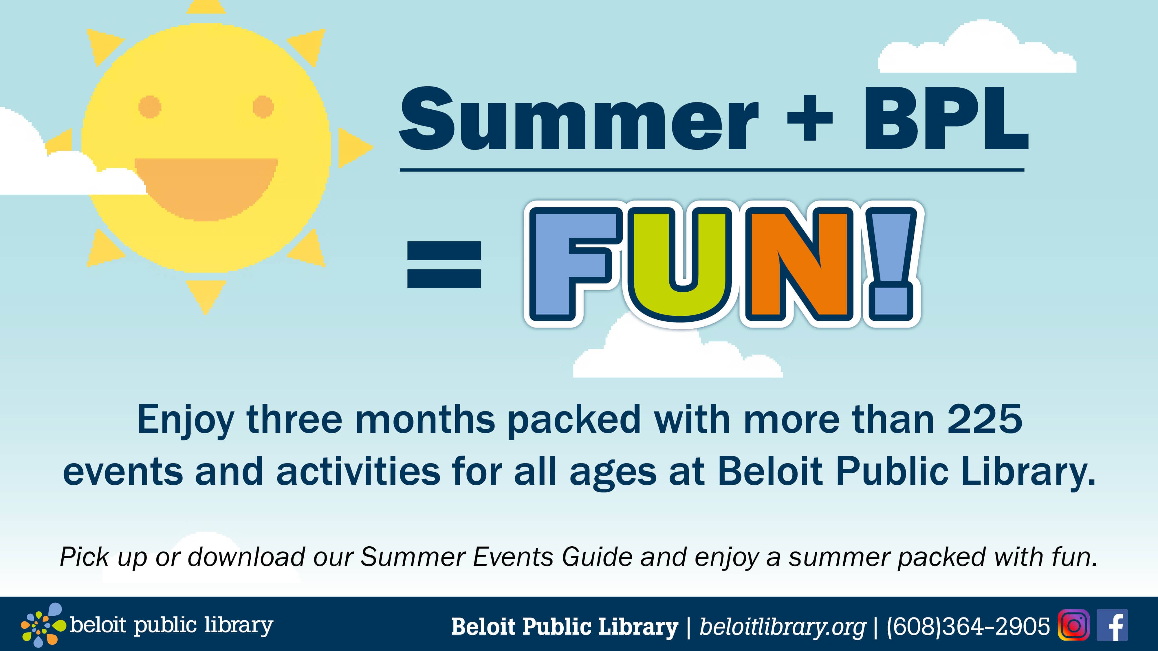 Colorful graphic of a sun against a blue sky with the words 