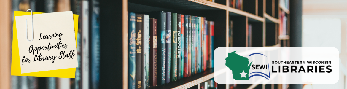 A bookshelf filled with books, a sticky note reads 